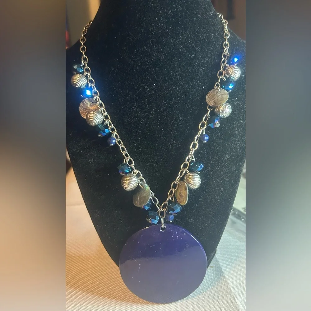 Women’s Blue/Purple Bead and Disc Statement Necklace - Picture 2 of 4